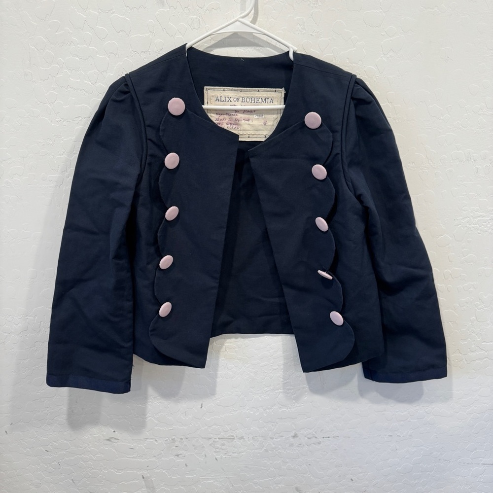 Alix Of Bohemia Blazer Jacket Womens Small Scalloped Edge Pink Buttons Whimsical